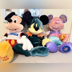 Disney Plush Trio - Mickey in Red, Green, and Purple